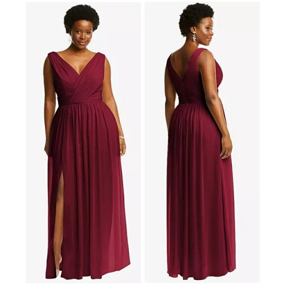 Dessy Collection Burgundy Sleeveless Draped Chiffon Maxi Dress Size 8 NWT - Picture 1 of 9